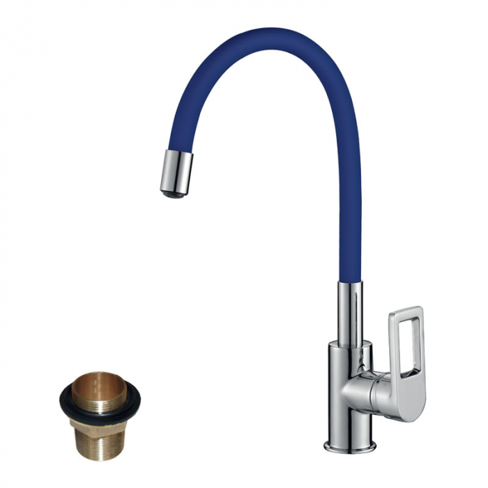 Смеситель для кухни Rossinka Z35-35U однорукояточный, с гибким изливом, синий
