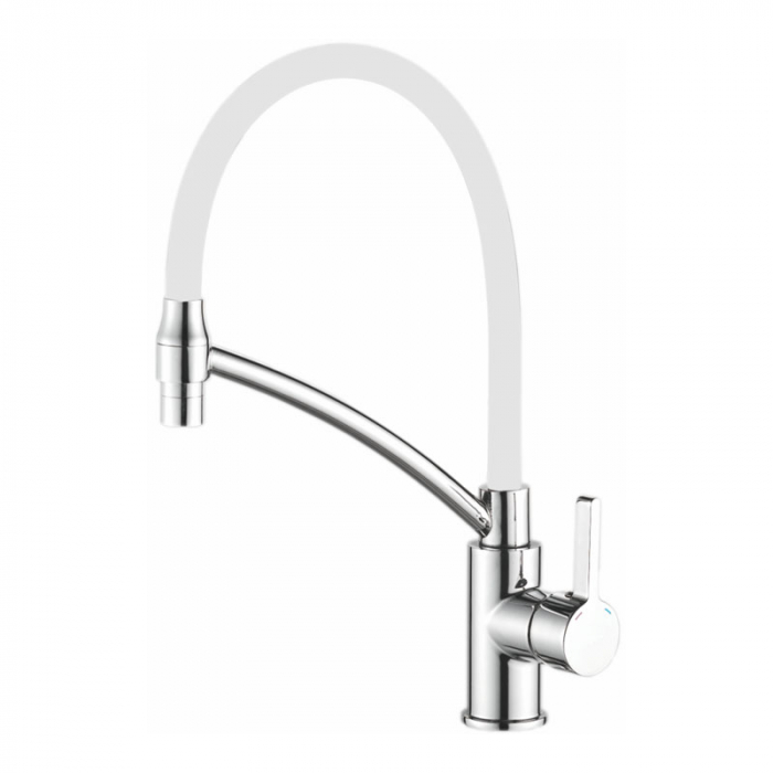 Смеситель для кухни Haiba HB73643-8 однорукояточный, гибкий излив, белый/хром