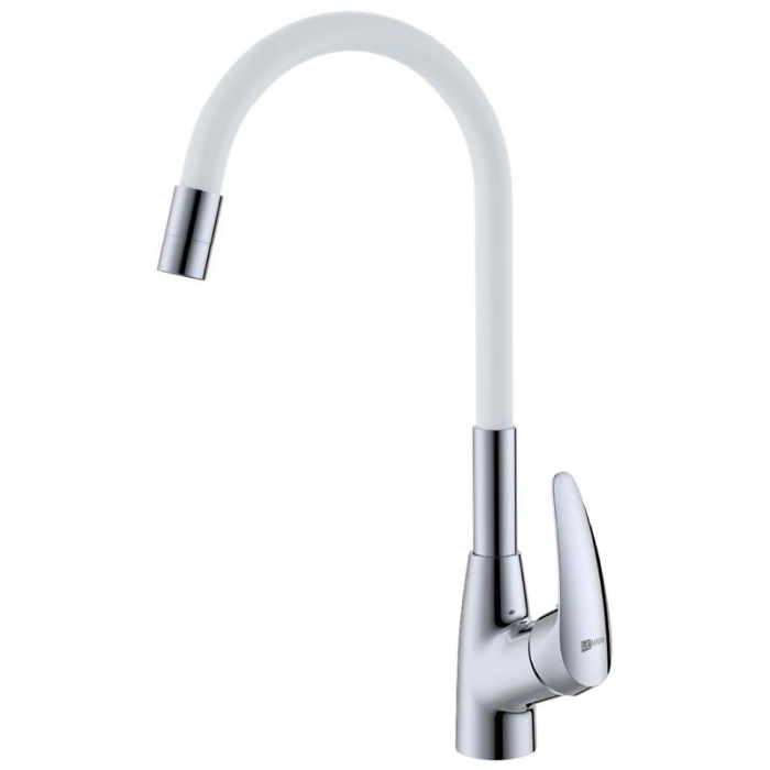 Смеситель для кухни LeMark LINARA LM0415C-White однорукояточный, с гибким изливом, хром/белый