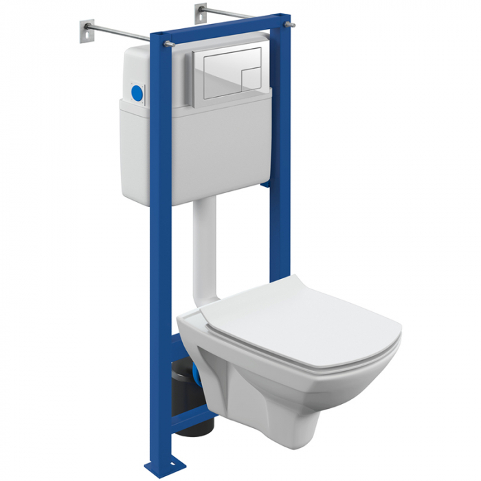 Комплект Cersanit инсталляция VECTOR с подвесным унитазом CARINA XL CO DPL EO slim + кнопка CORNER пластик белый