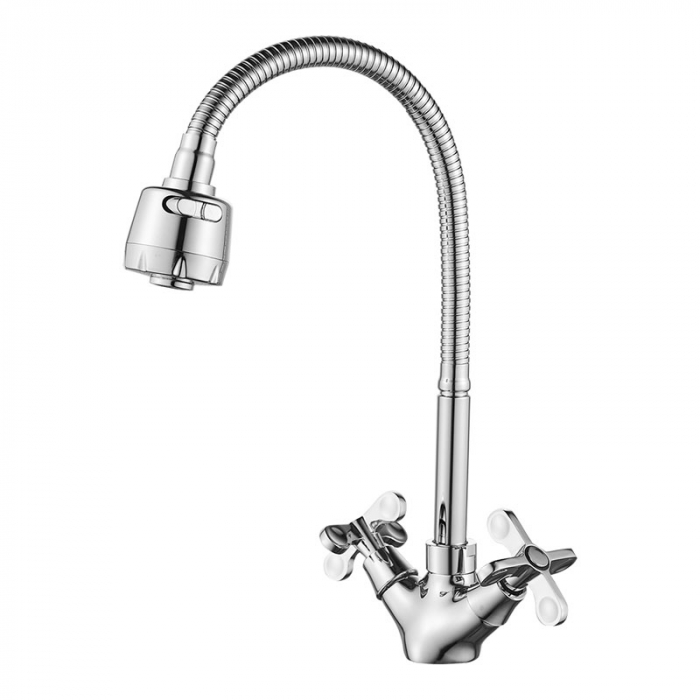 Смеситель для кухни Rossinka RS42-75 двухрукояточный, с гибким изливом