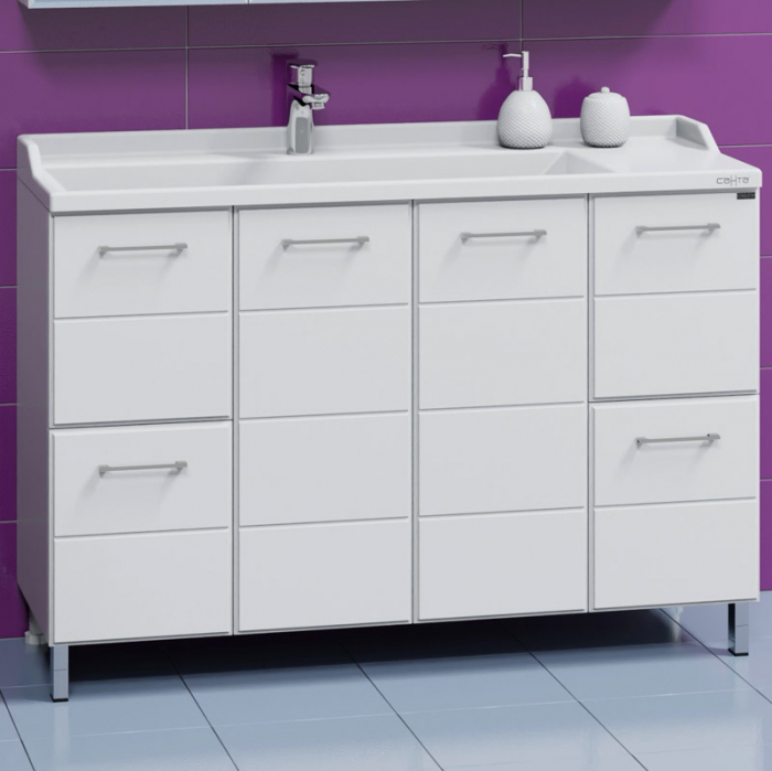 Тумба для раковины Санта Омега-120 4 ящ напольная (ум. Elen-120 литьевой мрамор) 207043