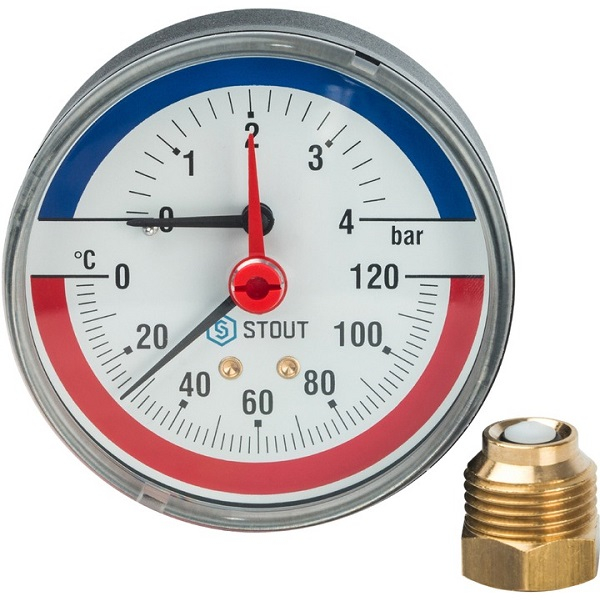 Термоманометр Stout SIM-0005 D80 ОШ (0-120 °С) (0-4 bar) G1/2