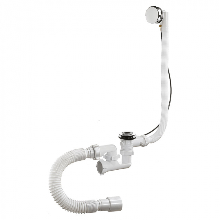 Сифон для ванны 1.1/2"×40 регулируемый, полуавтомат, с переливом и гибкой трубой 40-40/50 Orio А-27089