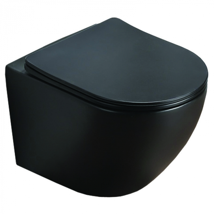 Унитаз подвесной Azario GRADO AZ-0046-MB SP безободковый, сиденье дюропласт с микролифтом, черный