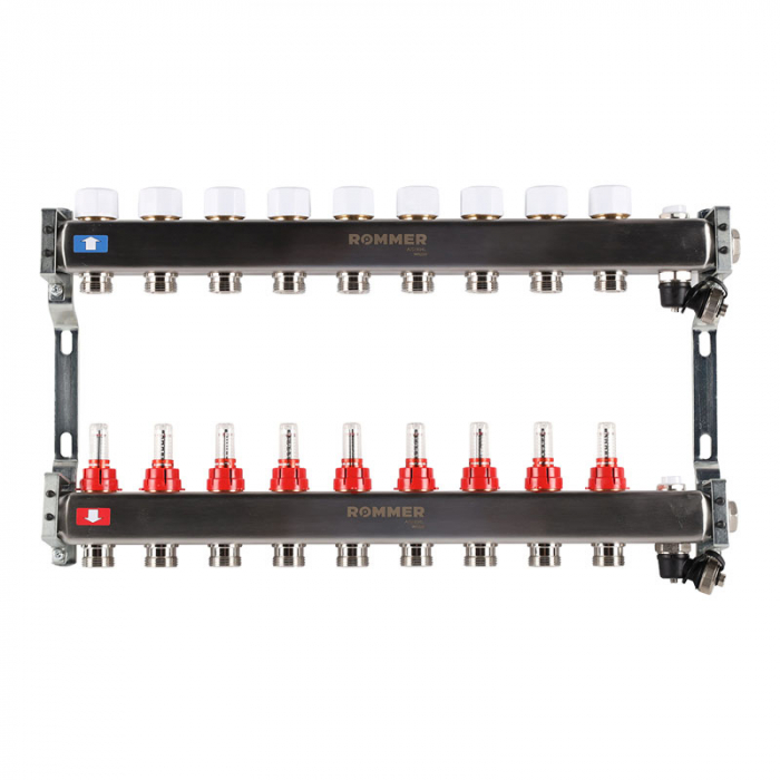 Коллекторная группа Rommer RMS-1201-000009 1"-3/4"EK×09 с расходомерами, воздухоотводчиками