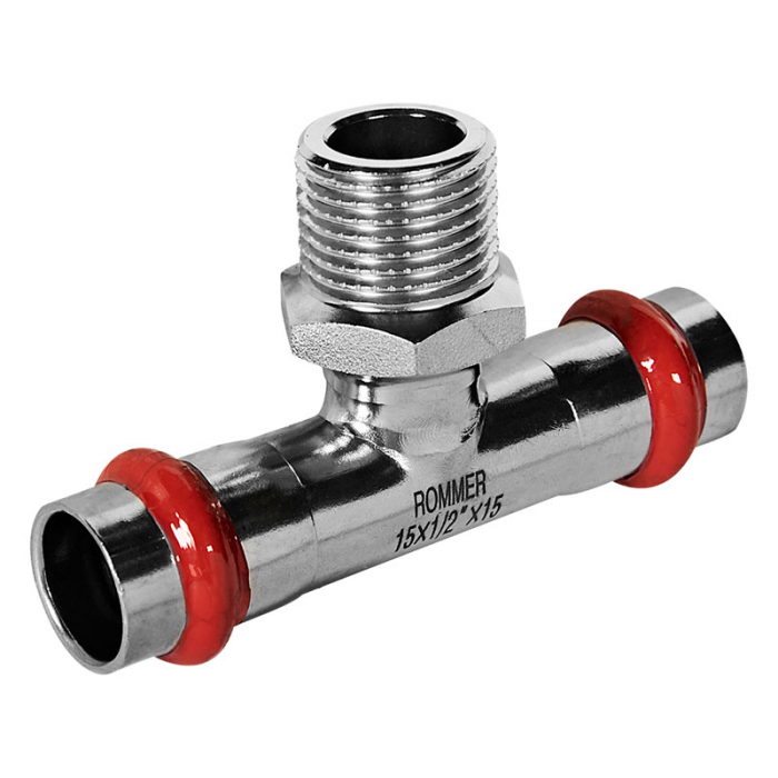 Тройник раструбный c НР 15x1/2"x15 Rommer