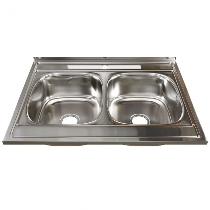Мойка кухонная накладная двойная MixLine 800x600/180-0,6 вып. 3 1/2 нержавеющая сталь, с сифоном