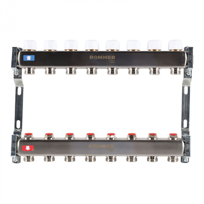 Коллекторная группа Rommer RMS-3200-000008 1"-3/4"EK×08 с запорными клапанами