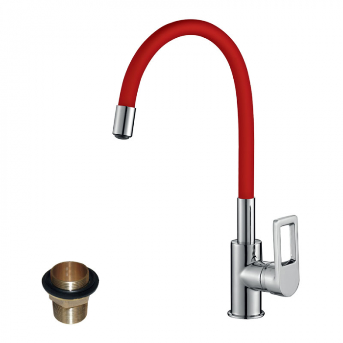 Смеситель для кухни Rossinka Z35-35U однорукояточный, с гибким изливом, красный