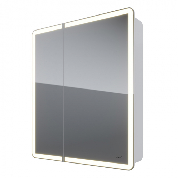 Зеркальный шкаф Dreja POINT 70, 2 дверцы, 2 стеклянные полки, бесконтактный выключатель, LED-подсветка, электрическая розетка, белый