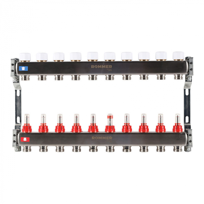 Коллекторная группа Rommer RMS-1200-000010 1"-3/4"EK×10 с расходомерами