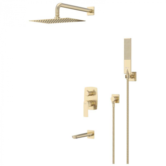 Смеситель для ванны LeMark URSUS LM7222BG однорукояточный, встраиваемый в стену, брашированное золото