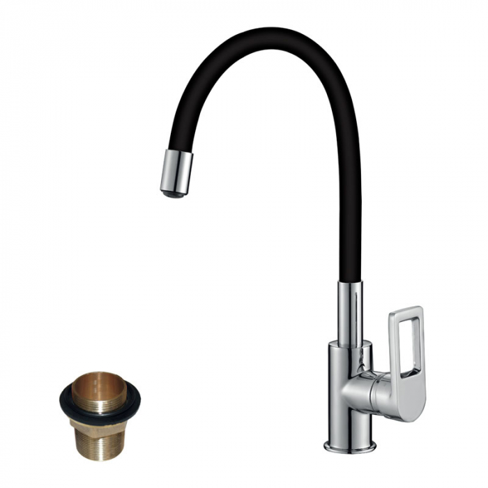Смеситель для кухни Rossinka Z35-35U однорукояточный, с гибким изливом, черный