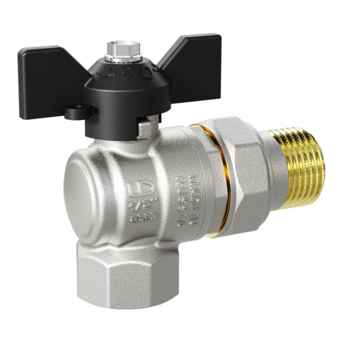 Кран шаровой с американкой угловой LD Pride DN15 (1/2") PN40 в-н баб. латунь