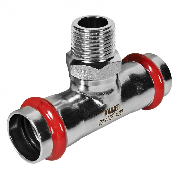 Тройник раструбный c НР 22x1/2"x22 Rommer