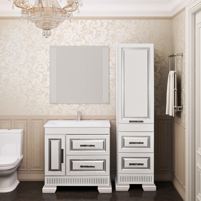 Комплект мебели для ванной комнаты Opadiris ОНИКС 80, белый/серебро