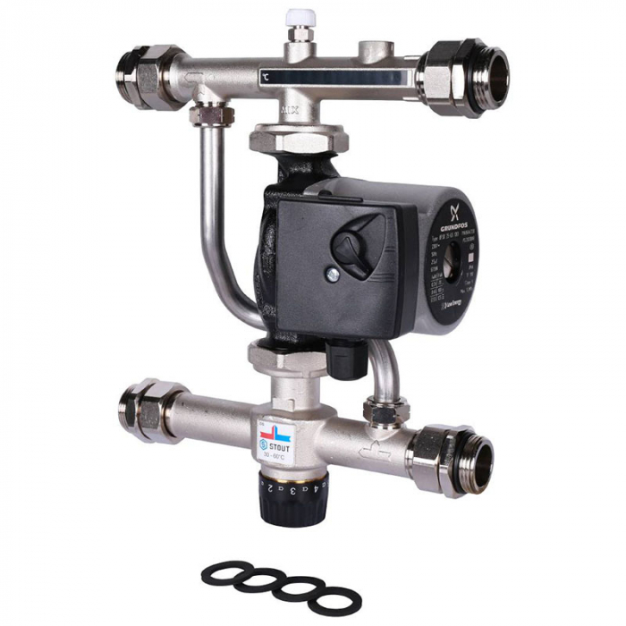 Насосно-смесительный узел для теплого пола Stout SDG-0120-007001 с насосом Grundfos UPSO 25-65 (30-60 °С)