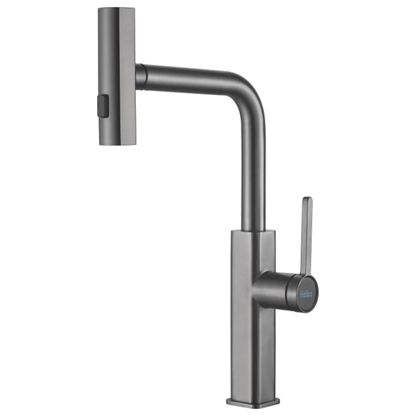 Смеситель для кухни Haiba HB73824-3 однорукояточный, с выдвижным 3-х режимным изливом, оружейная сталь