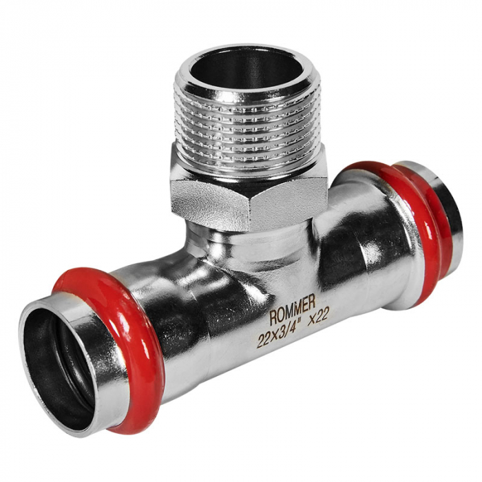 Тройник раструбный c НР 22x3/4"x22 Rommer