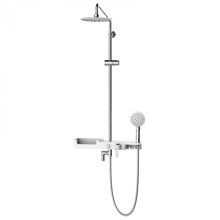 Душевая система LeMark TROPIC LM7007C однорукояточный, с поворотным изливом, регулируемая высота, хром/белый