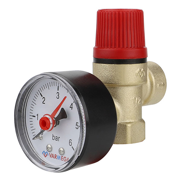 Клапан предохранительный с манометром Varmega 1/2"×1/2" 6 бар