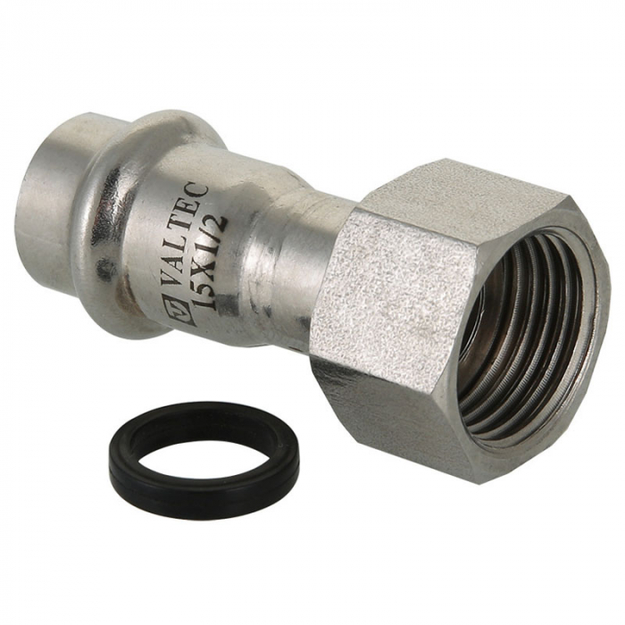 Пресс-муфта с накидной гайкой 15 x 1/2" нерж. Valtec VTi.908.I.001504