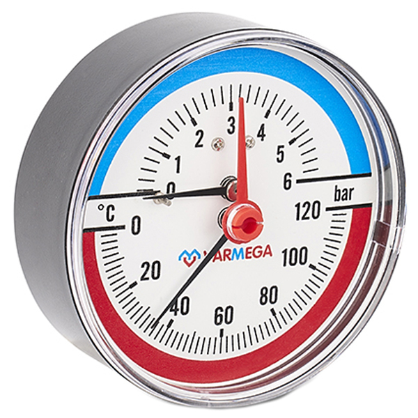Термоманометр аксиальный Varmega D80 (0-120 °С) (0-6 bar) G1/2