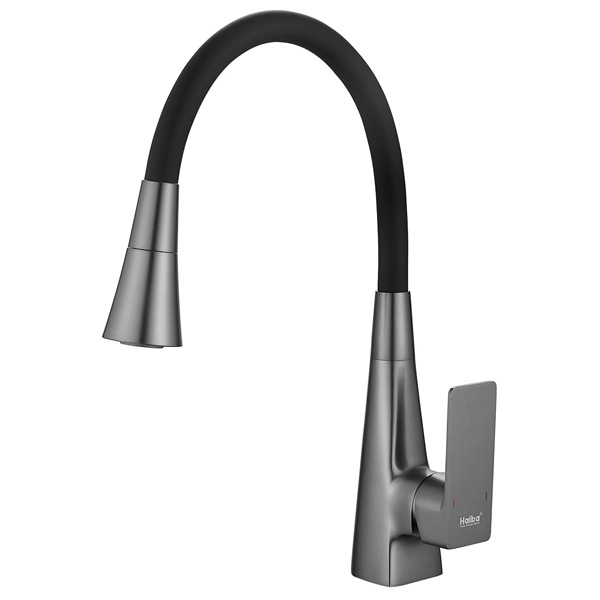 Смеситель для кухни Haiba HB73823-3 однорукояточный, с гибким изливом, оружейная сталь