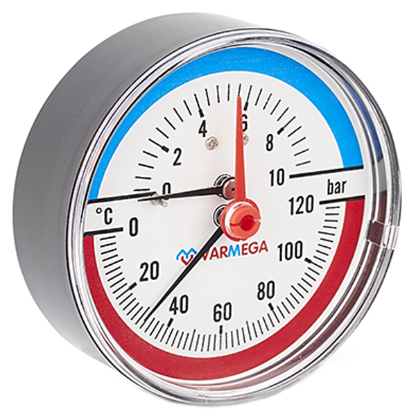 Термоманометр аксиальный Varmega D80 (0-120 °С) (0-10 bar) G1/2