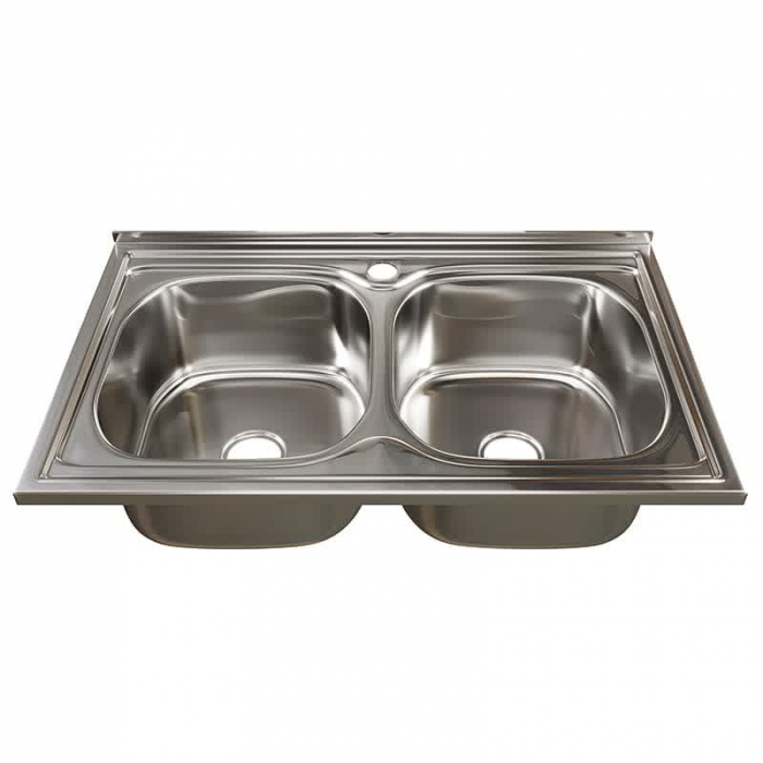 Мойка кухонная накладная двойная MixLine 800x500/180-0,6 вып. 3 1/2 нержавеющая сталь, с сифоном