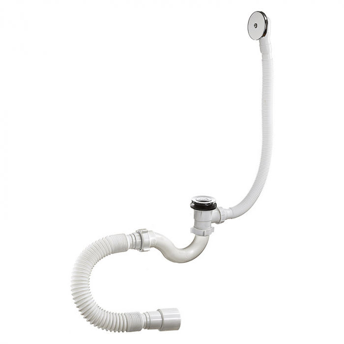 Сифон для ванны 1.1/2"×40 с металлическим переливом и гибкой трубой 40-40/50 Orio А-21089