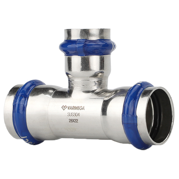 Тройник раструбный переходной 22x15x22 Varmega Inox Press