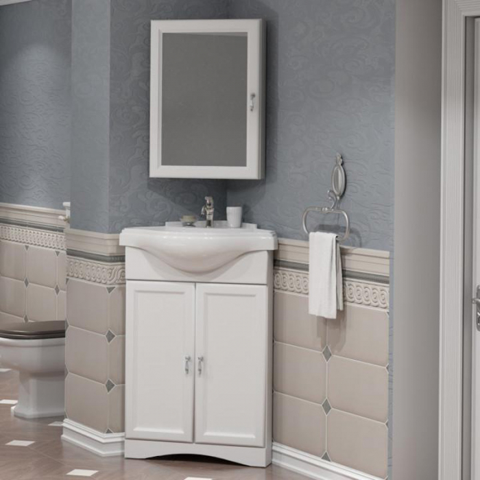 Комплект мебели для ванной комнаты Opadiris КЛИО 45, угловой левый, белый матовый