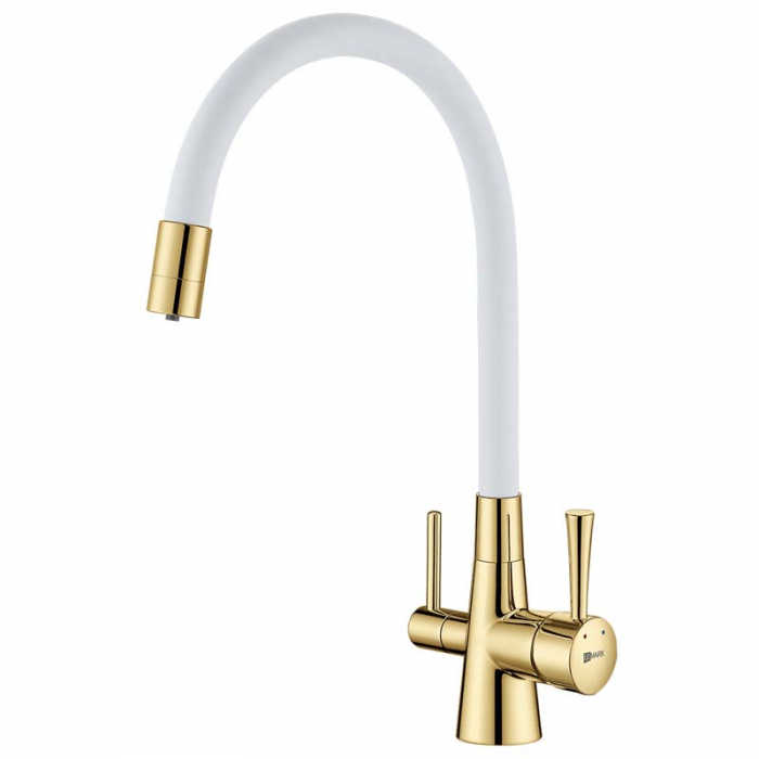 Смеситель для кухни LeMark COMFORT LM3075G-White однорукояточный, с переключателем на фильтр, золото/белый
