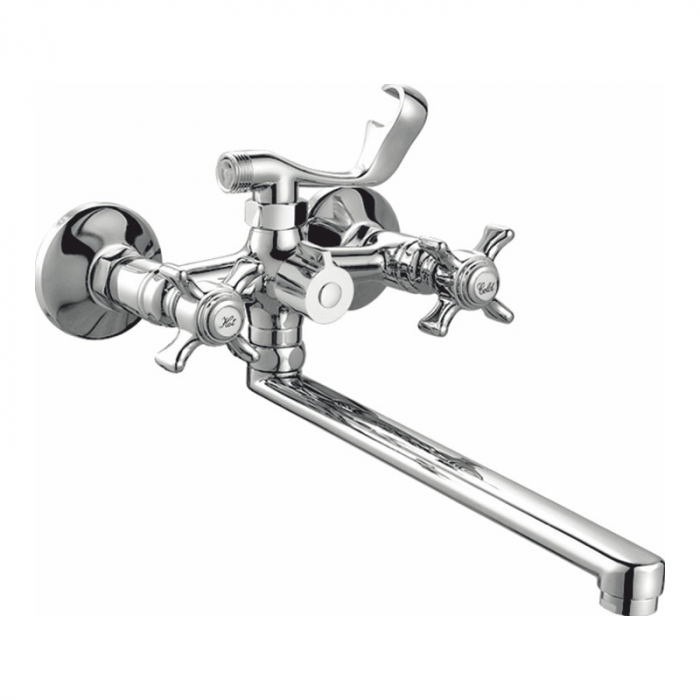 Смеситель для ванны Haiba HB2224 двухрукояточный, длинный излив, хром