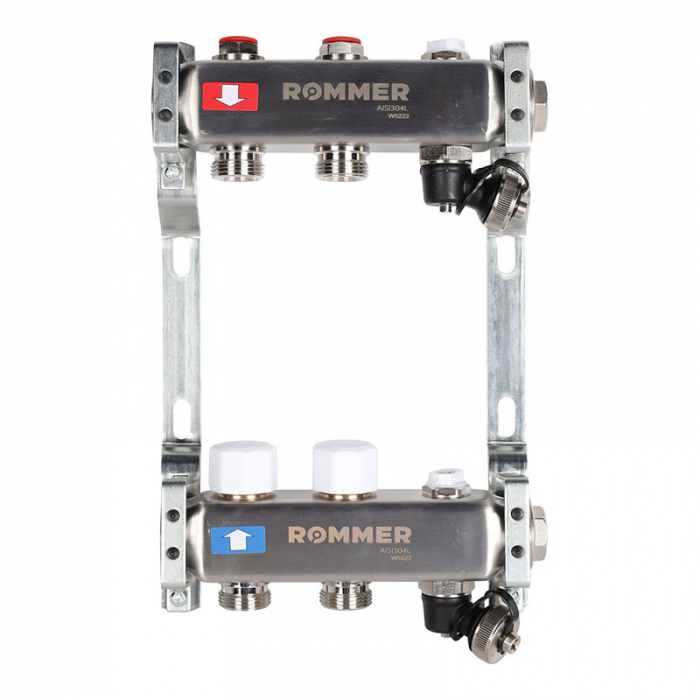 Коллекторная группа Rommer RMS-3201-000002 1"-3/4"EK×02 с запорными клапанами, воздухоотводчиками