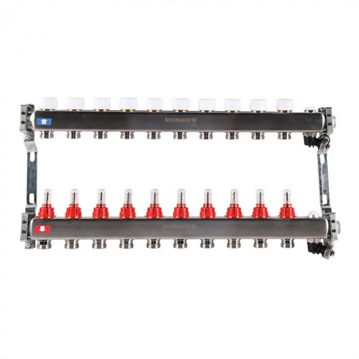 Коллекторная группа Rommer RMS-1201-000010 1"-3/4"EK×10 с расходомерами, воздухоотводчиками
