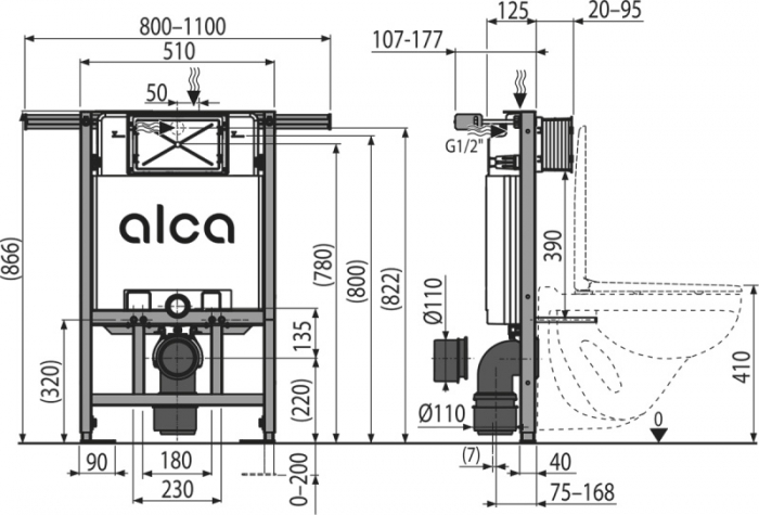 Инсталляция для подвесного унитаза AlcaDrain AM102/850