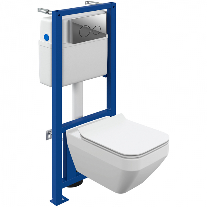 Комплект Cersanit инсталляция LINK PRO с подвесным унитазом CREA SQUARE CO DPL EO slim + кнопка TWINS пластик хром глянцевый