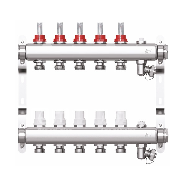 Коллекторная группа STI СМ12F 1"-3/4"EK×12 с расходомерами, воздухоотводчиками, дренажными кранами