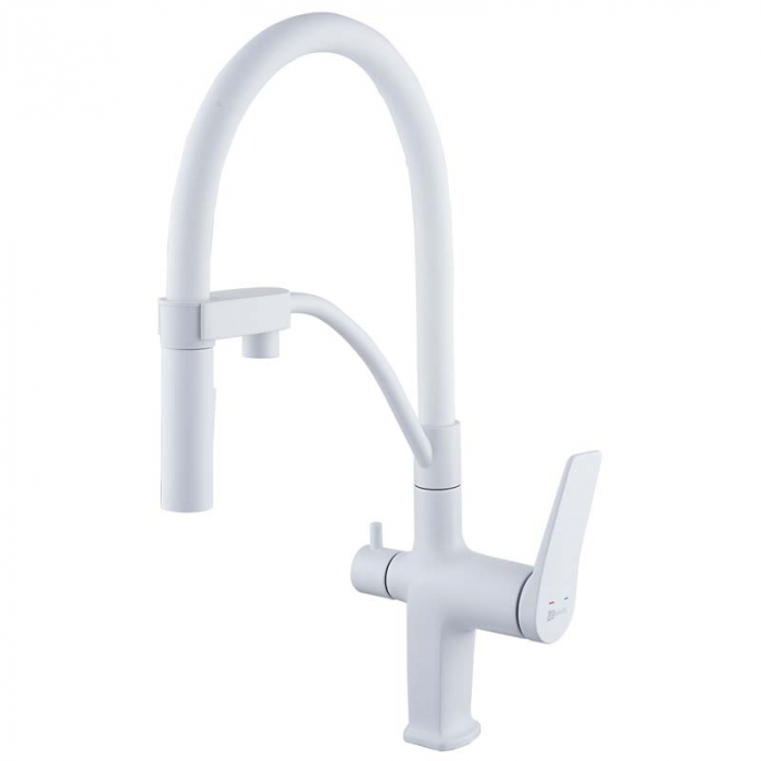 Смеситель для кухни LeMark BRONX LM3761MW однорукояточный, с переключателем на фильтр, белый/матовый