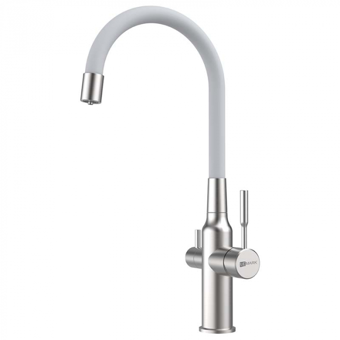 Смеситель для кухни LeMark EXPERT LM5083S-White однорукояточный, с переключателем на фильтр, сталь/белый