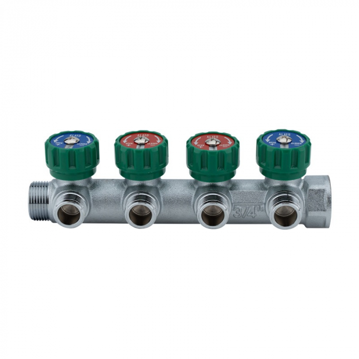 Коллектор с регулировочными клапанами ALATO 0311 3/4"-1/2"×04 латунь