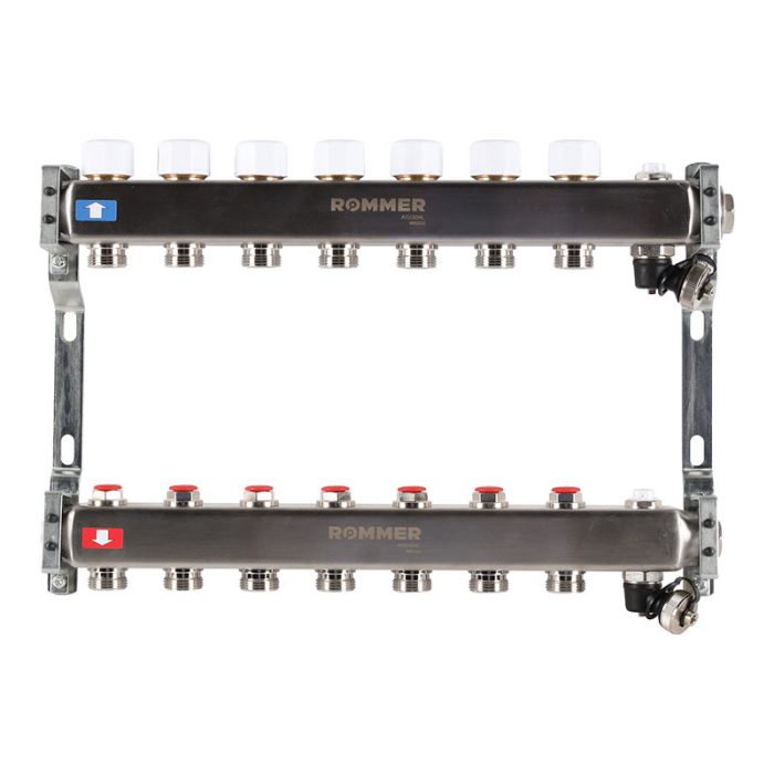 Коллекторная группа Rommer RMS-3201-000007 1"-3/4"EK×07 с запорными клапанами, воздухоотводчиками