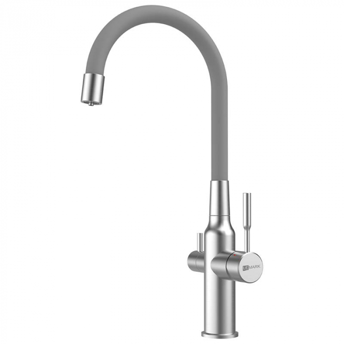 Смеситель для кухни LeMark EXPERT LM5083S-Gray однорукояточный, с переключателем на фильтр, сталь/серый
