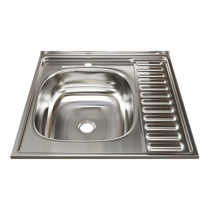 Мойка кухонная накладная MixLine 600x600/160-0,4 L вып. 3 1/2 нержавеющая сталь, с сифоном
