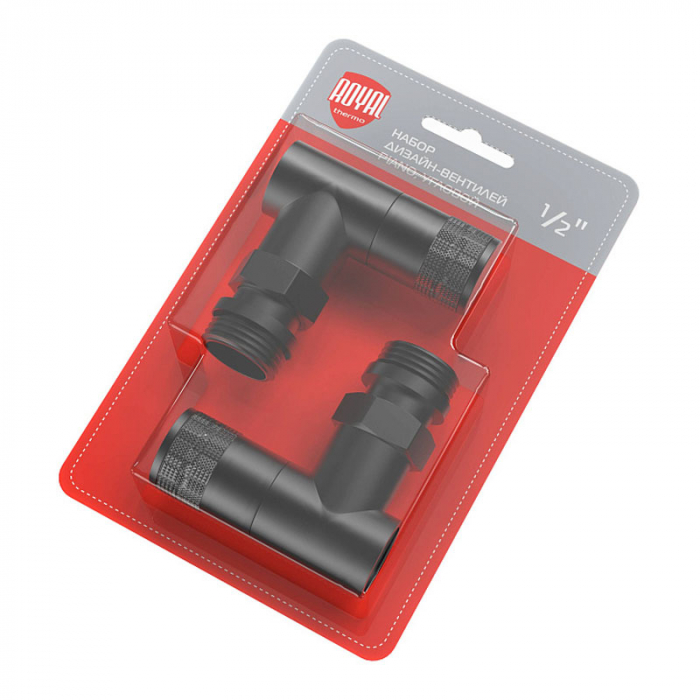 Набор дизайн-вентилей угловой Royal Thermo PIANO DN15 (1/2") черный