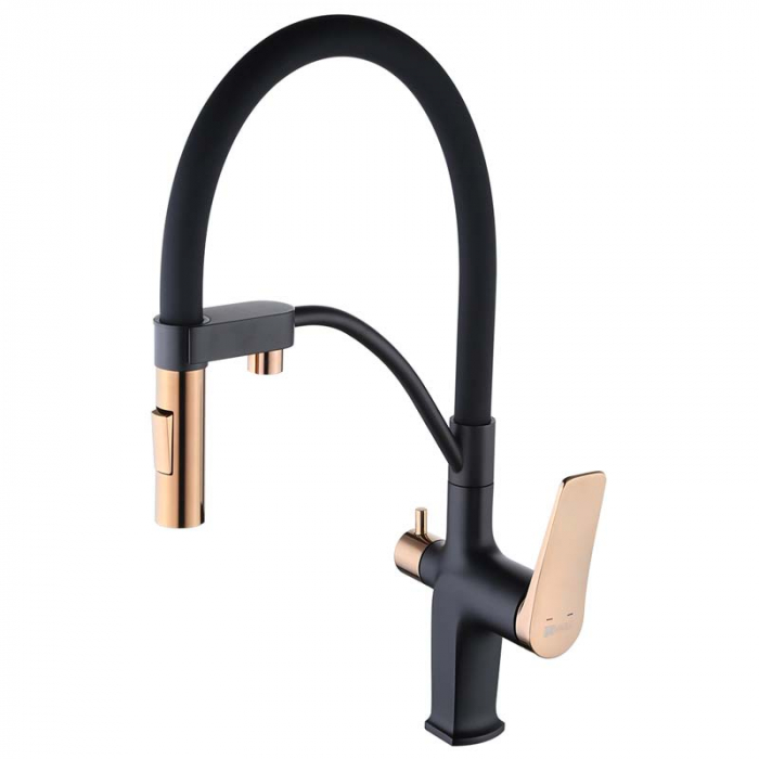 Смеситель для кухни LeMark BRONX LM3761BLR однорукояточный, с переключателем на фильтр, черный/золото