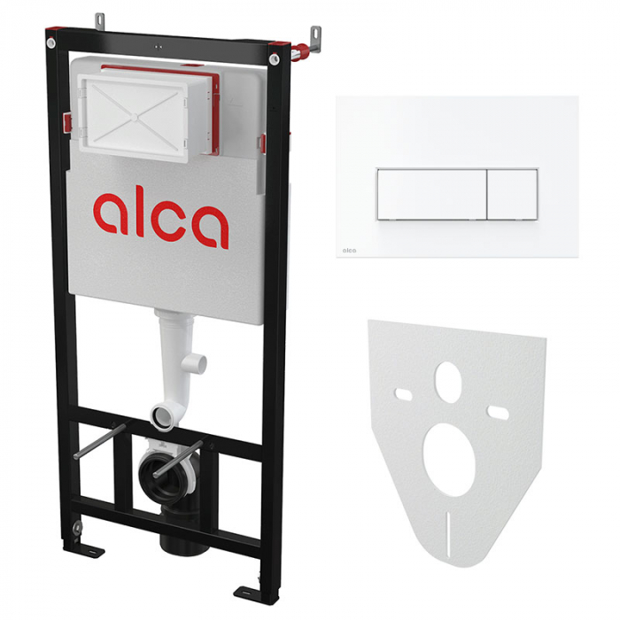 Комплект инсталляции 4 в 1 AlcaDrain AM101/1120+M570+M91 с белой клавишей смыва и шумоизоляцией